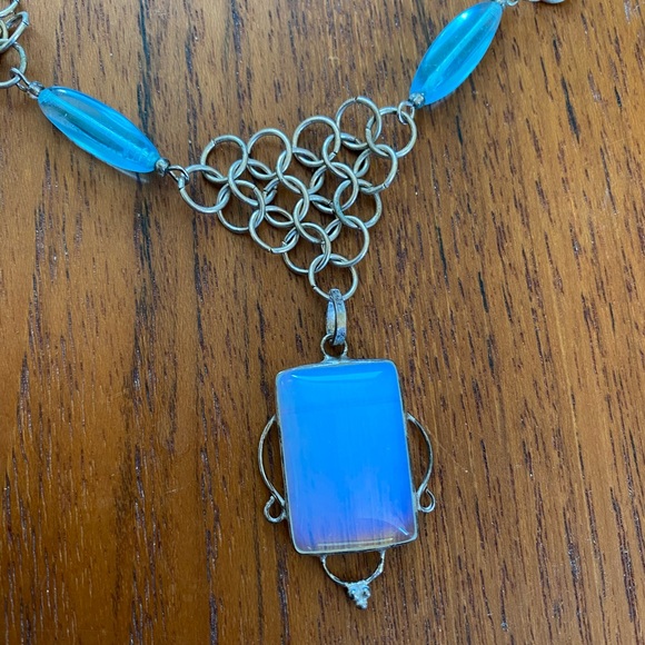 Fire opal pendant chain mail necklace - Picture 3 of 6